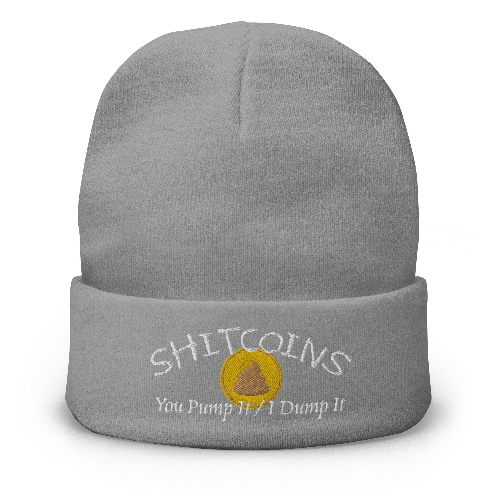 Shitcoins Pump and Dump Meme Coins Tokens Embroidered Cuff Beanie Cap