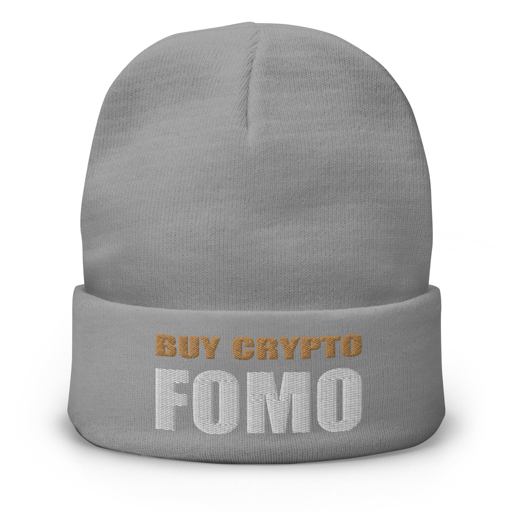 Buy Crypto Now and FOMO In Bitcoin Ethereum Embroidered Cuff Beanie Cap