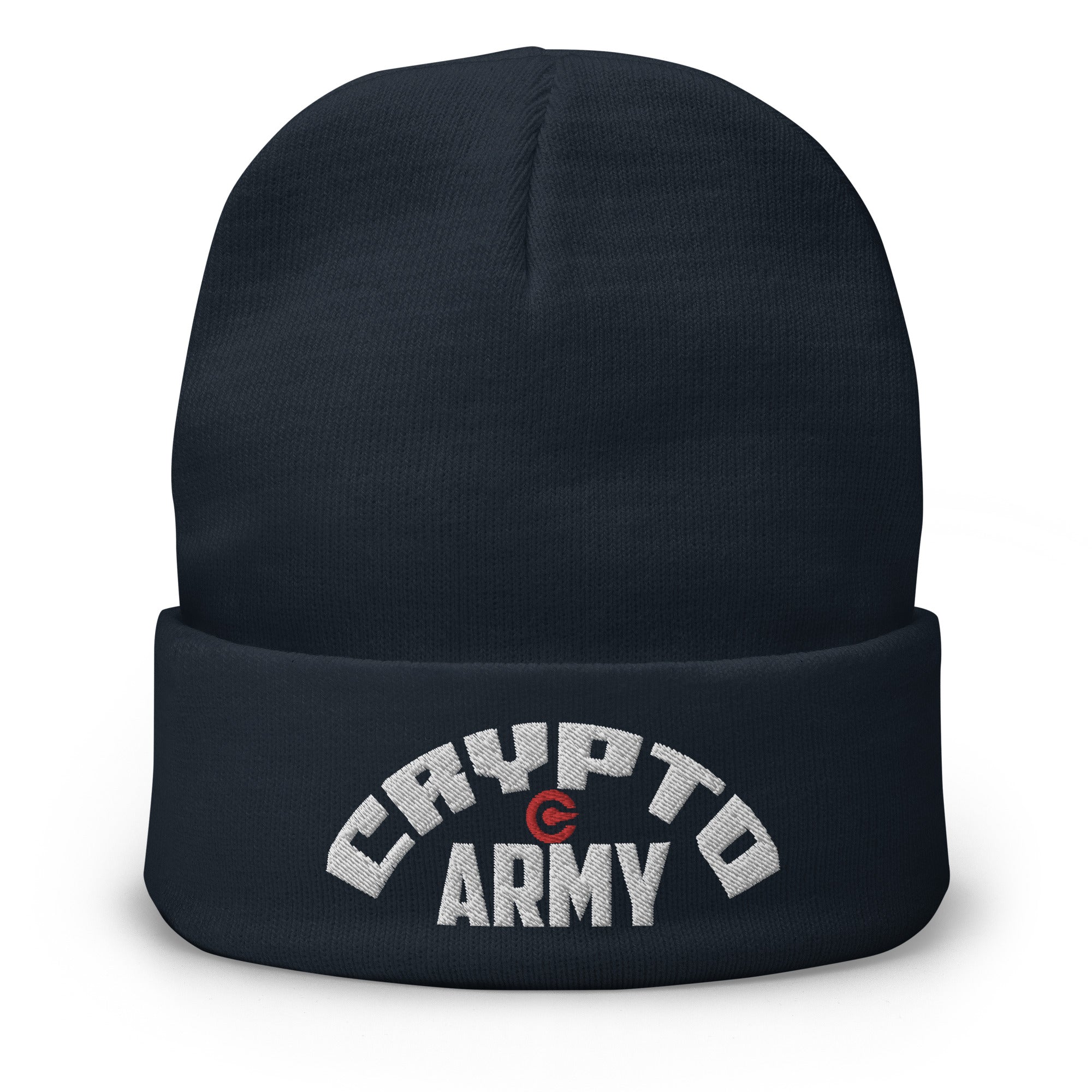Crypto Army Curved Cryptocurrency Symbol Embroidered Cuff Beanie Cap
