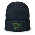 Navy cuffed beanie with Otaku オタク embroidered artwork, front view
