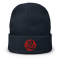 Navy cuffed beanie with Endure Kanji 忍 (Nin) embroidered artwork, front view