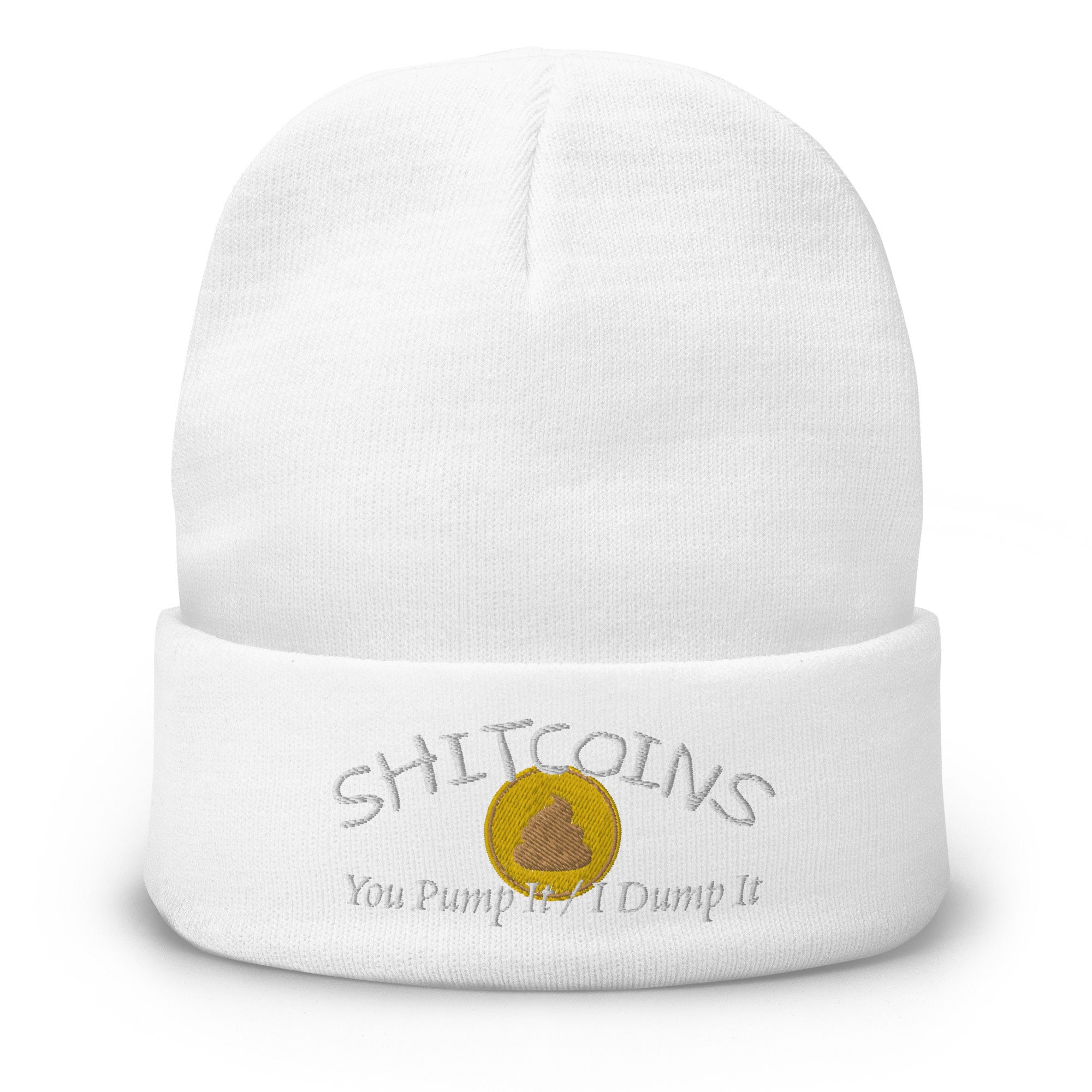 Shitcoins Pump and Dump Meme Coins Tokens Embroidered Cuff Beanie Cap