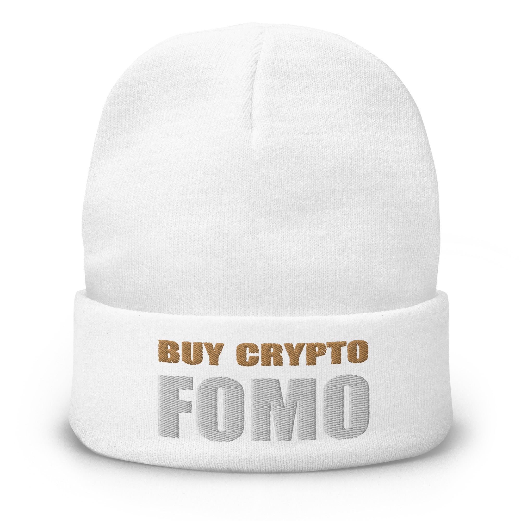 Buy Crypto Now and FOMO In Bitcoin Ethereum Embroidered Cuff Beanie Cap