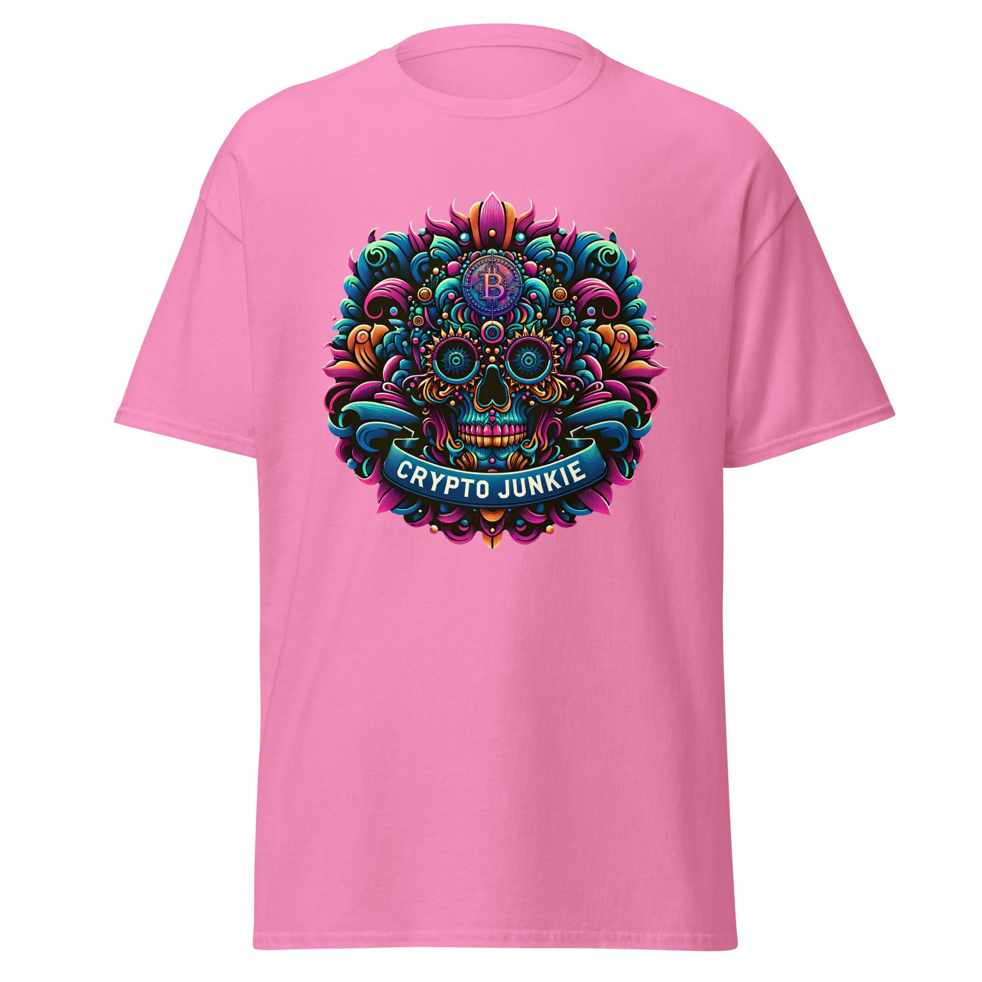 Crypto Junkie Mexican Sugar Skull Bitcoin Digital Asset Men’s Short Sleeve T-Shirt