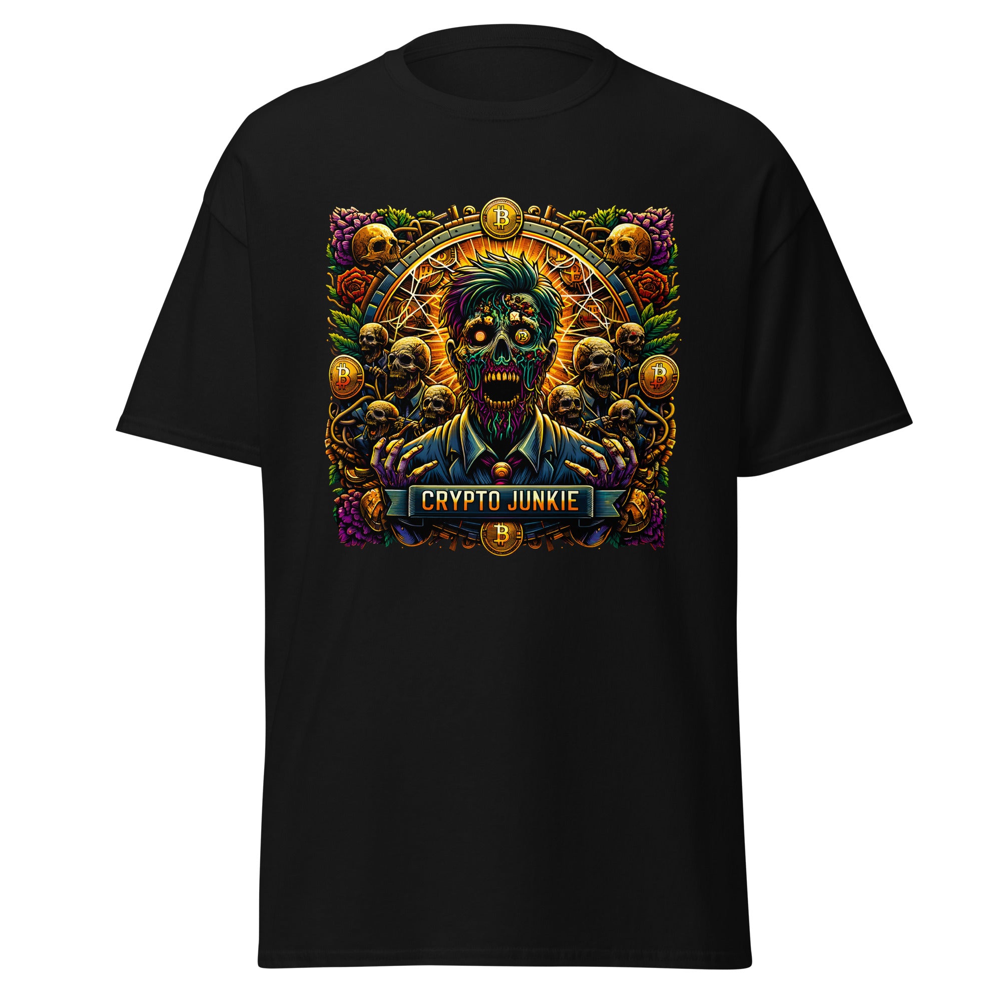 Crypto Junkie Zombie Businessman Horror Bitcoin Men’s Short Sleeve T-Shirt