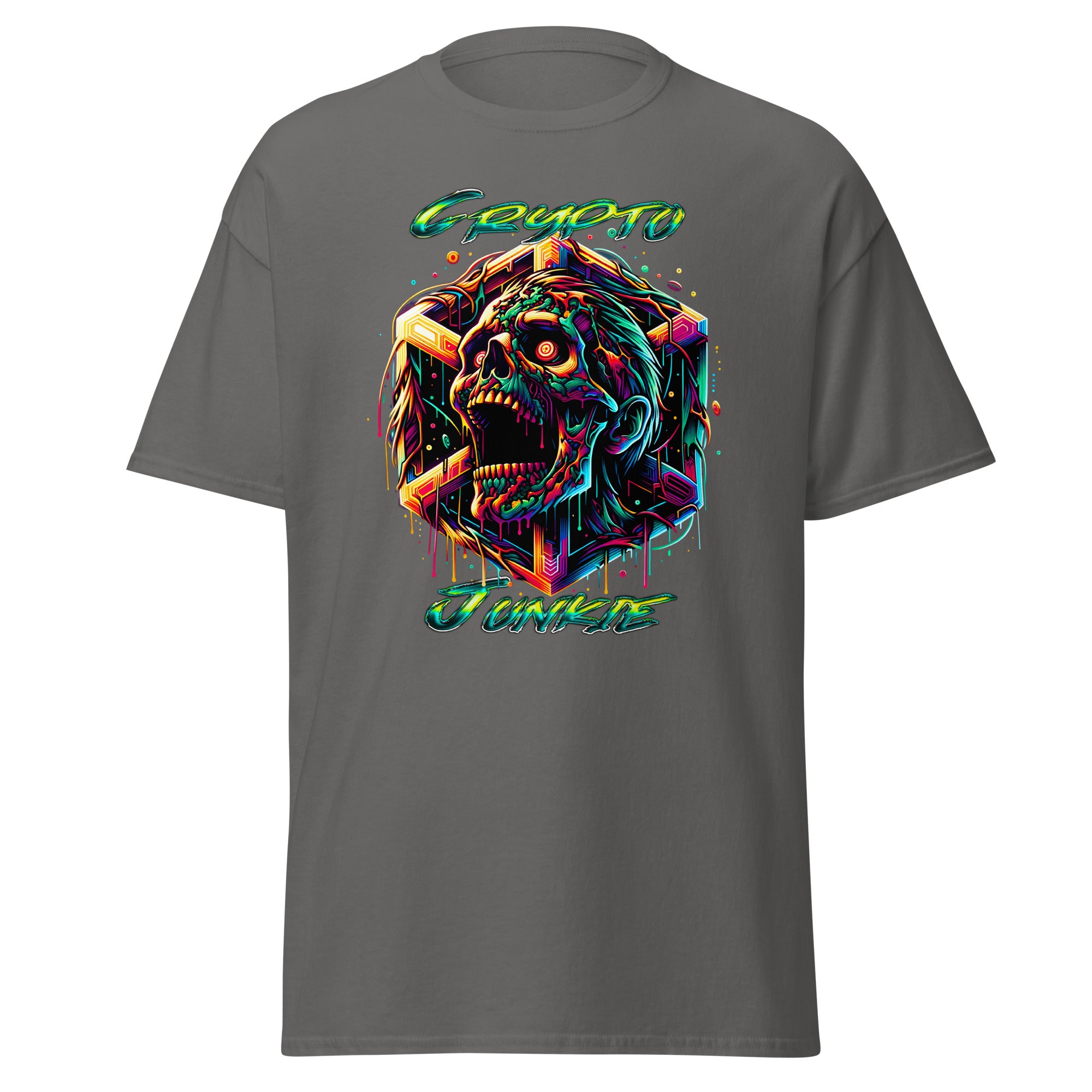 Screaming Zombie Skull Crypto Junkie Altcoins Season Men’s Short Sleeve T-Shirt