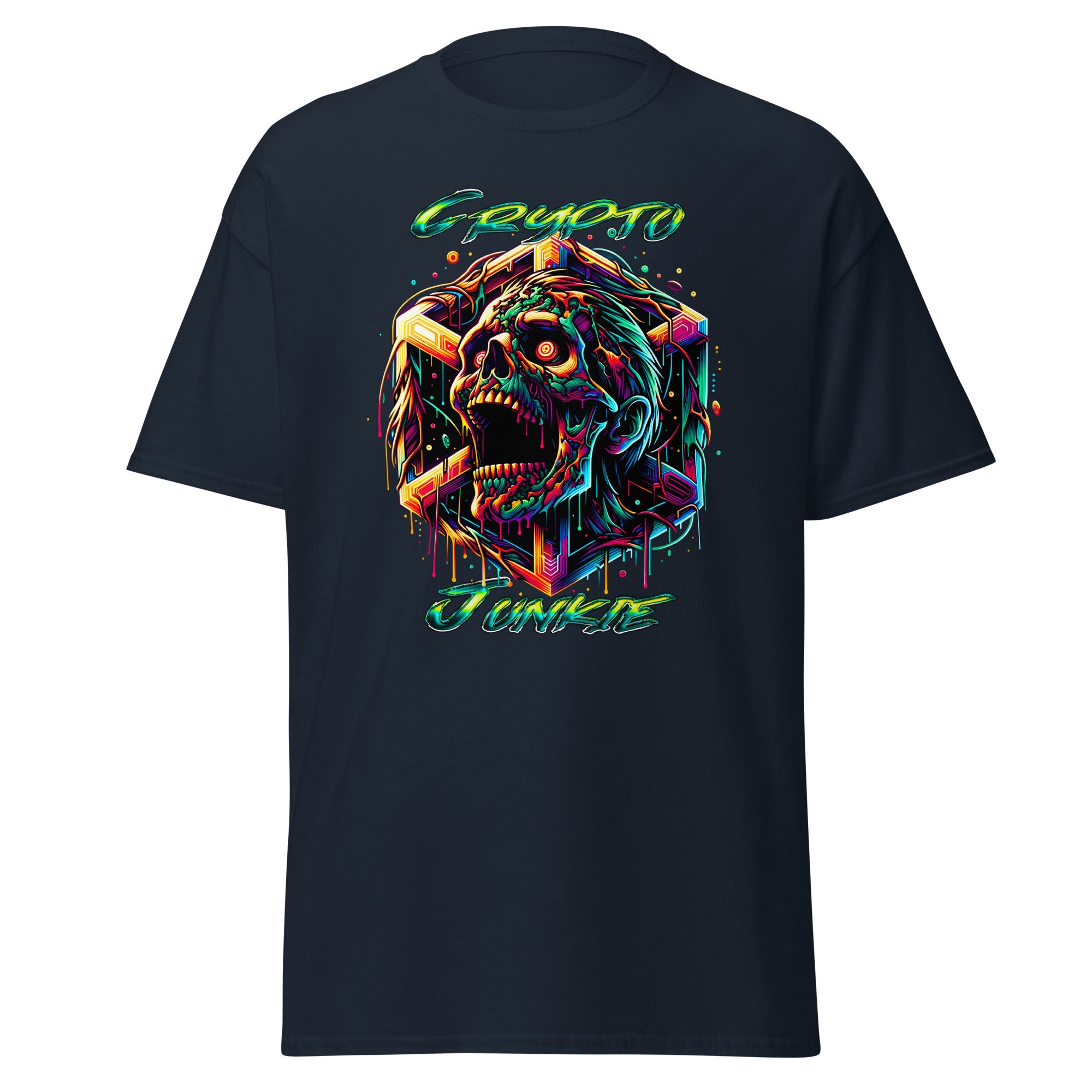 Screaming Zombie Skull Crypto Junkie Altcoins Season Men’s Short Sleeve T-Shirt