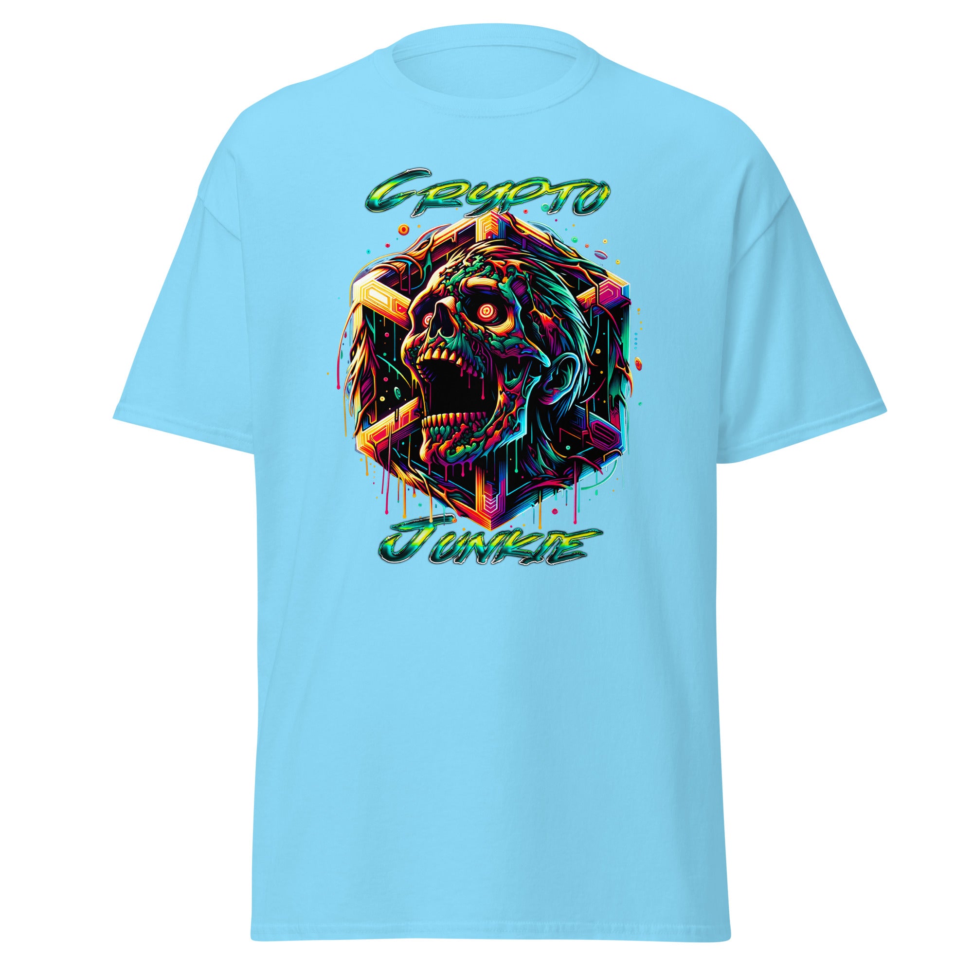 Screaming Zombie Skull Crypto Junkie Altcoins Season Men’s Short Sleeve T-Shirt