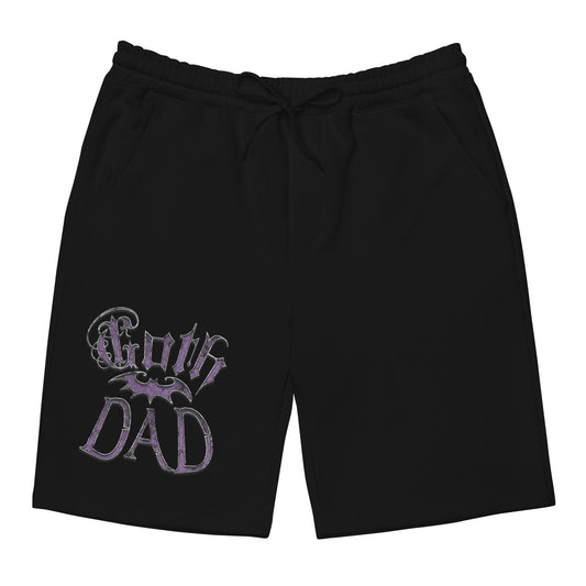 Purple Goth Dad Bat design on men's fleece shorts, front view