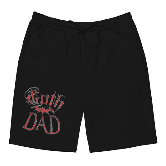 Red Goth Dad Bat design on men's fleece shorts, front view