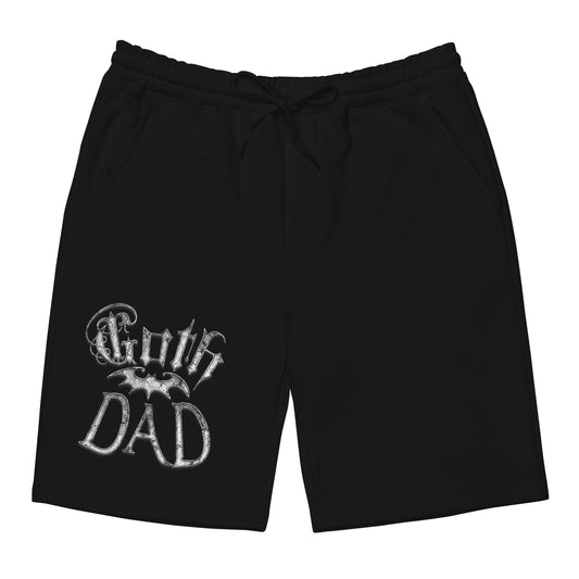 White Goth Dad Bat design on men's fleece shorts, front view