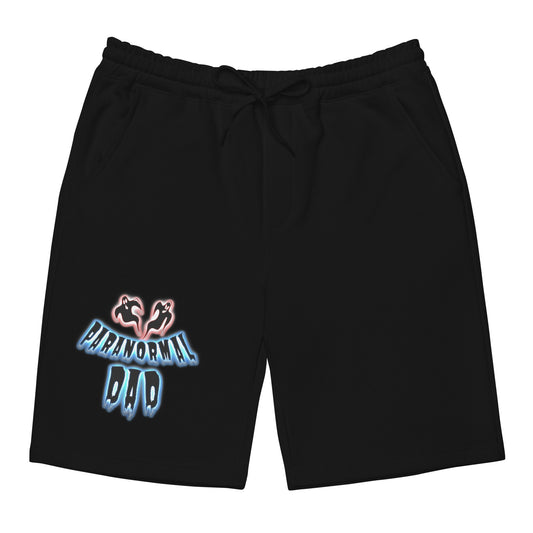 Paranormal Ghost Dad design on men's fleece shorts, front view