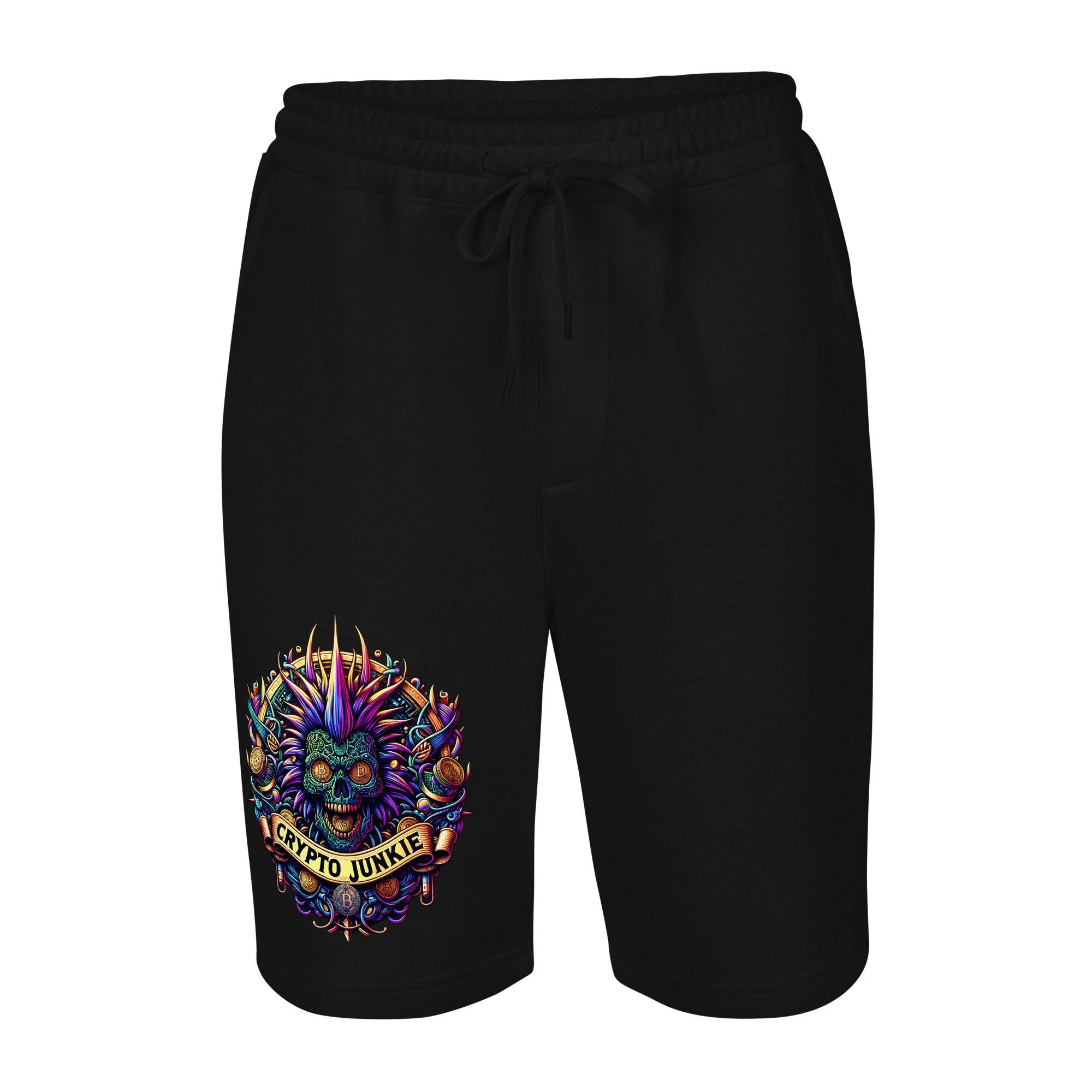 Bitcoin Punk Rock Skull Crypto Junkie Digital Asset Men's fleece shorts