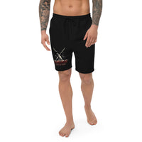Splash Katana Swords design on men's fleece shorts, front view
