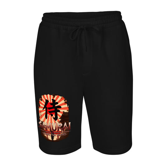 Samurai Honor the Sword design on men's fleece shorts, front view