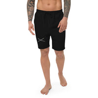Dual Samurai Swords design on men's fleece shorts, front view