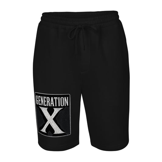 Generation X design on men's fleece shorts, front view