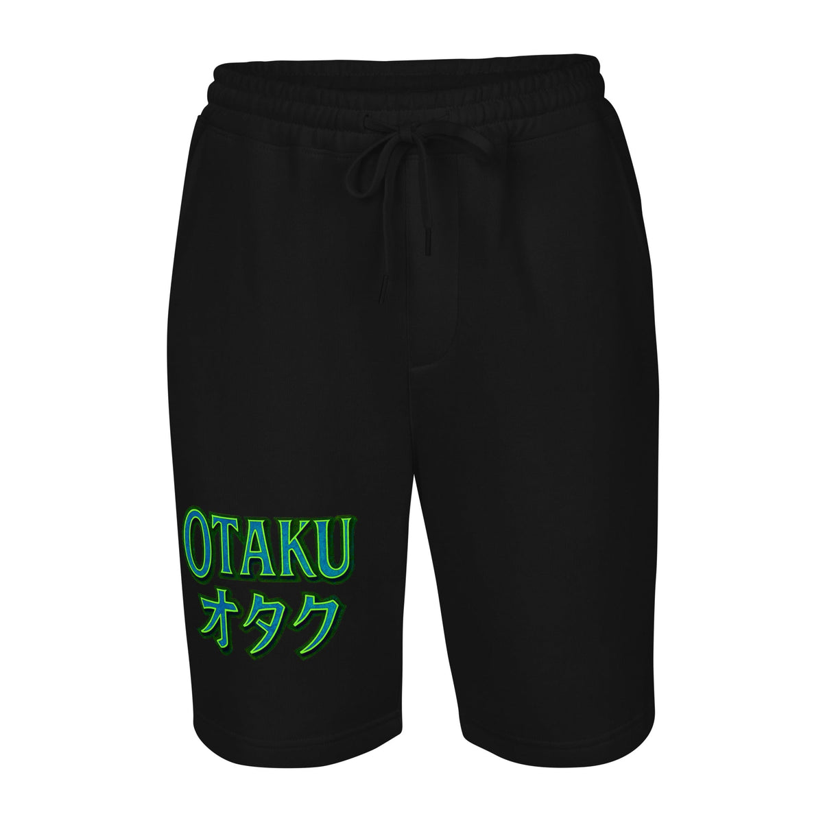Otaku オタク design on men's fleece shorts, front view