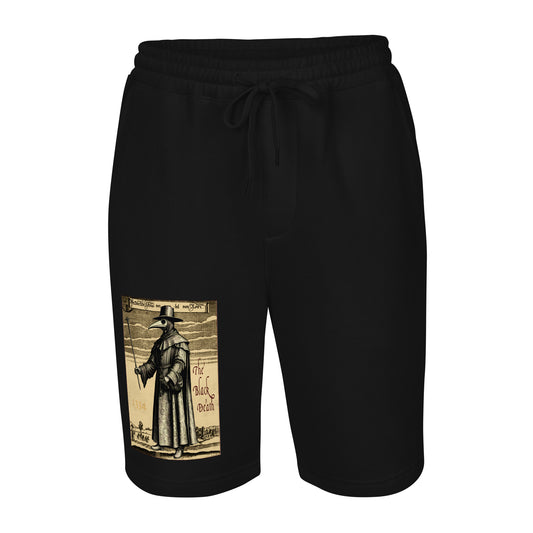 Plague Doctor 1334 design on men's fleece shorts, front view