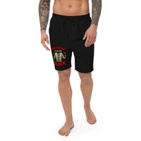 Straightjacket Is the New Black design on men's fleece shorts, front view