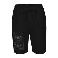Bat Skeleton Blueprint design on men's fleece shorts, front view