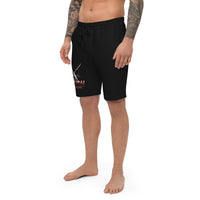 Splash Katana Swords design on men's fleece shorts, left-front view