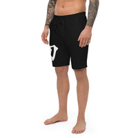 Sword Kanji 刀 design on men's fleece shorts, left-front view
