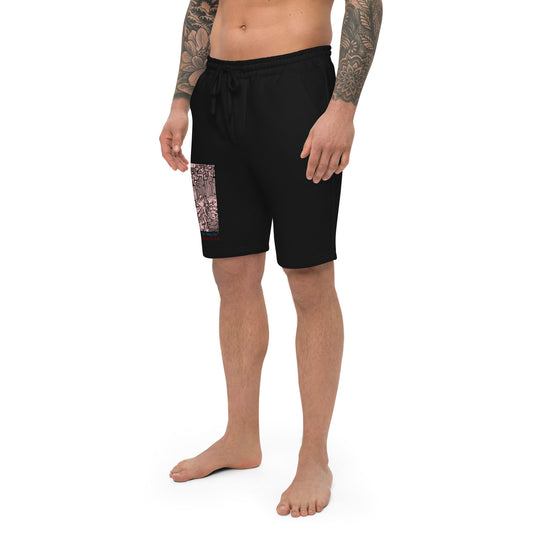Feast of the Impaler design on men's fleece shorts, left-front view