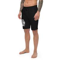 Lament Configuration design on men's fleece shorts, left-front view
