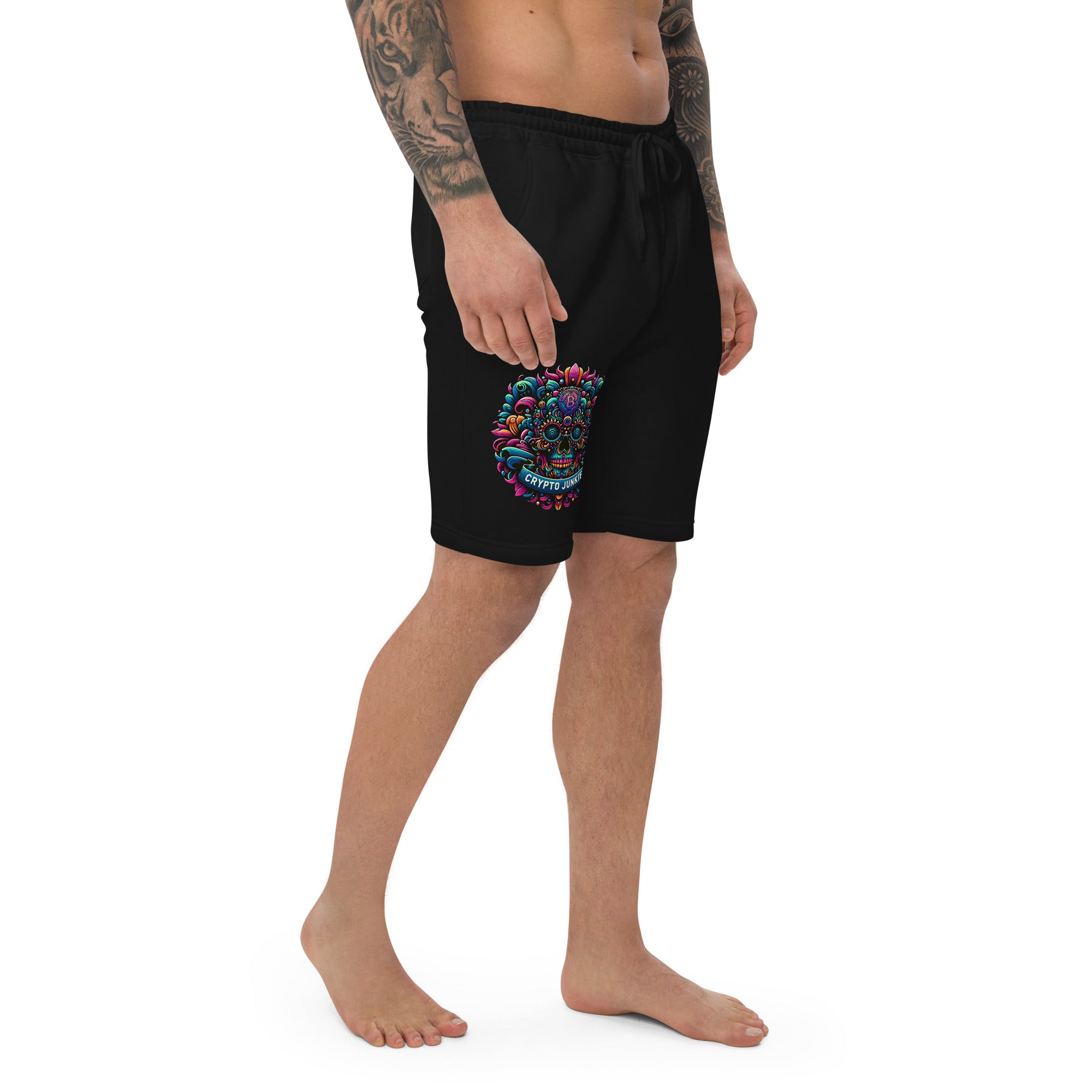 Crypto Junkie Mexican Sugar Skull Bitcoin Digital Asset Men's fleece shorts