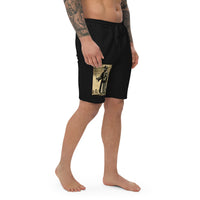 Plague Doctor 1334 design on men's fleece shorts, right-front view