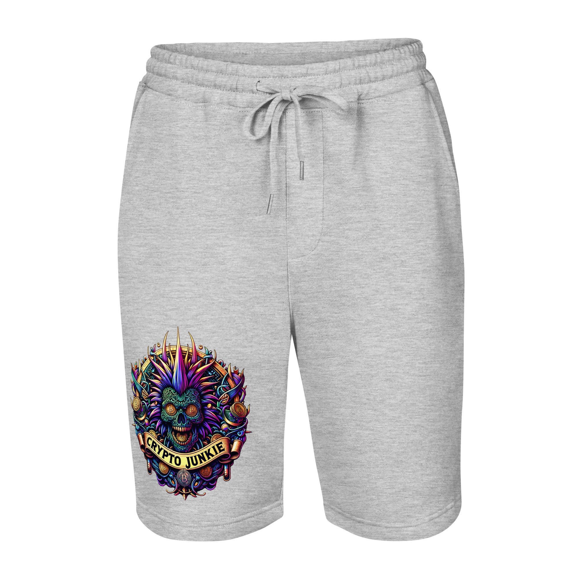 Bitcoin Punk Rock Skull Crypto Junkie Digital Asset Men's fleece shorts