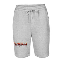 Samurai Wordmark design on men's fleece shorts, front view