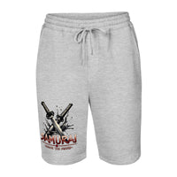Splash Katana Swords design on men's fleece shorts, front view