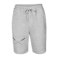 Dual Samurai Swords design on men's fleece shorts, front view