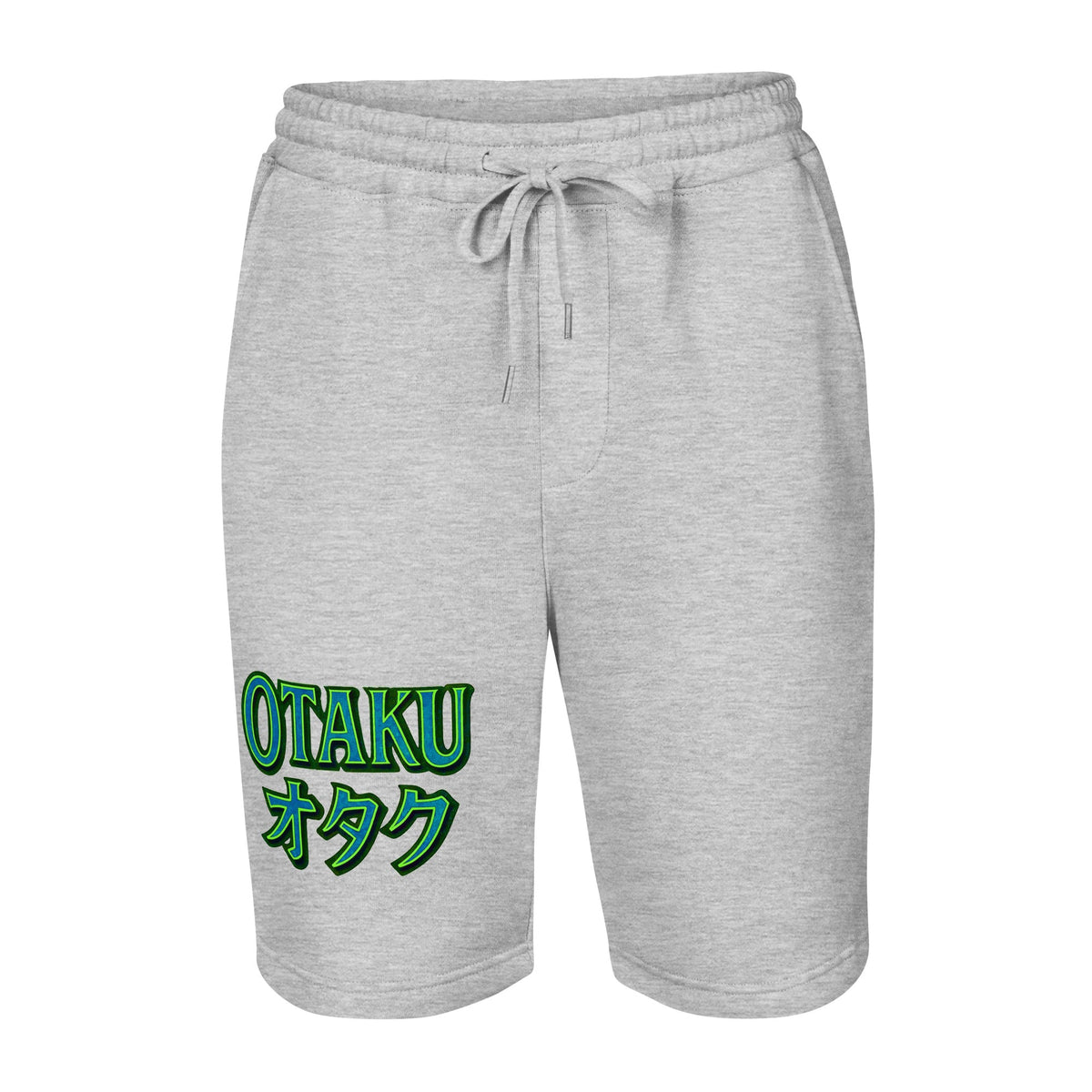 Otaku オタク design on men's fleece shorts, front view