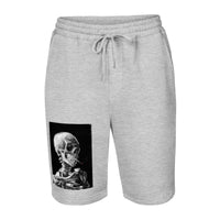 Skeleton Smoking Van Gogh design on men's fleece shorts, front view
