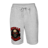 Neville Strange Future Corpses design on men's fleece shorts, front view