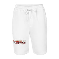 Samurai Wordmark design on men's fleece shorts, front view