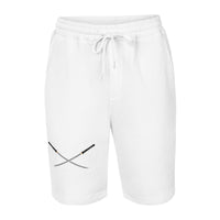Dual Samurai Swords design on men's fleece shorts, front view