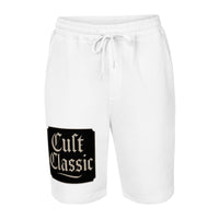 Cult Classic design on men's fleece shorts, front view