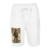 Plague Doctor 1334 design on men's fleece shorts, front view