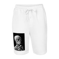 Skeleton Smoking Van Gogh design on men's fleece shorts, front view