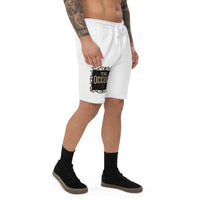 The Occult design on men's fleece shorts, right-front view