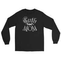White Goth Mom Bat design on unisex long sleeve shirt, front view