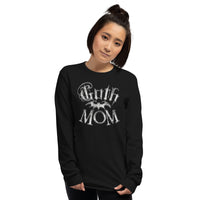 White Goth Mom Bat design on unisex long sleeve shirt, front view