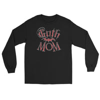 Red Goth Mom Bat design on unisex long sleeve shirt, front view