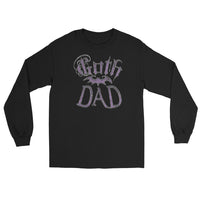 Purple Goth Dad Bat design on unisex long sleeve shirt, front view