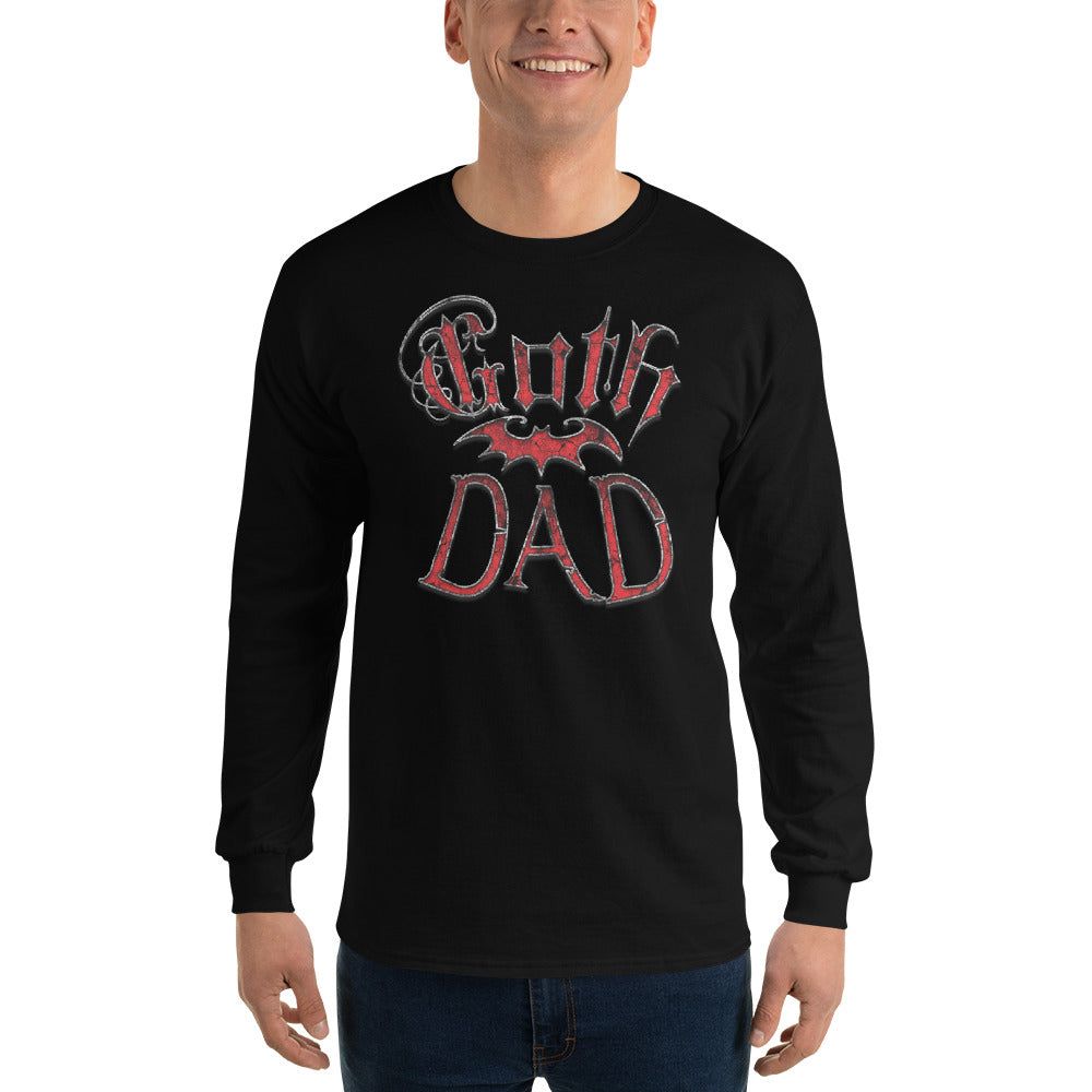 Red Goth Dad with Bat Father's Day Gift Men’s Long Sleeve Shirt