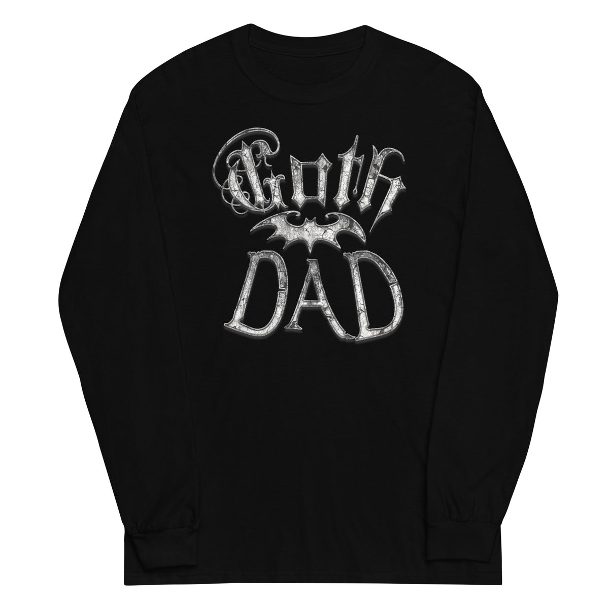 White Goth Dad Bat design on unisex long sleeve shirt, front view